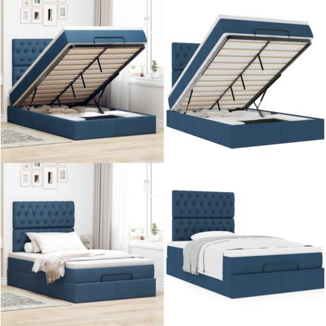Struttura Letto Pouf con Materasso Blu 120x200 cm in Tessuto - Materasso a molle insacchettate - Letto con stoccaggio