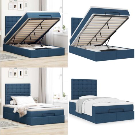 Struttura Letto Pouf con Materasso Blu 120x200 cm in Tessuto - Materasso a molle insacchettate - Letto con stoccaggio