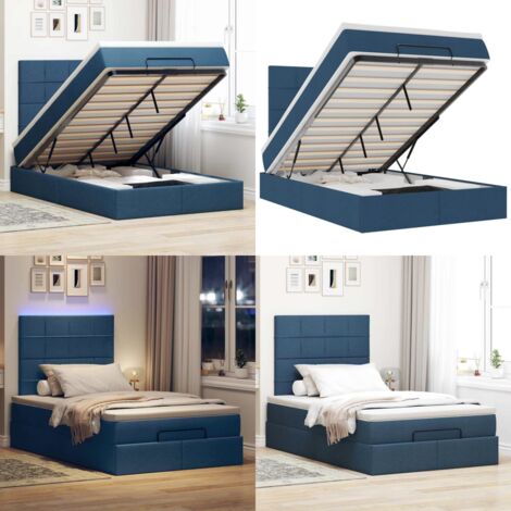 Struttura Letto Pouf con Materasso Blu 120x200 cm in Tessuto - Materasso a molle insacchettate - Letto con stoccaggio