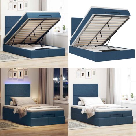Struttura Letto Pouf con Materasso Blu 120x200 cm in Tessuto - Materasso a molle insacchettate - Letto con stoccaggio