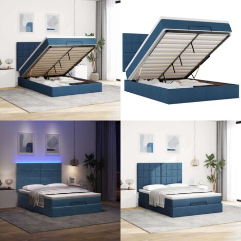 Struttura Letto Pouf con Materasso Blu 140x190 cm in Tessuto - Materasso a molle insacchettate - Letto con stoccaggio