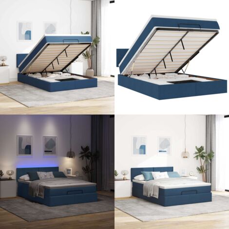 Struttura Letto Pouf con Materasso Blu 140x200cm in Tessuto - Materasso a molle insacchettate - Letto con stoccaggio