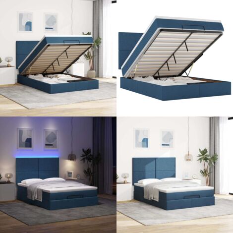 Struttura Letto Pouf con Materasso Blu 140x200cm in Tessuto - Materasso a molle insacchettate - Letto con stoccaggio