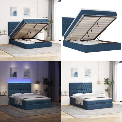 Struttura Letto Pouf con Materasso Blu 140x200cm in Tessuto - Materasso a molle insacchettate - Stoccaggio sotto il letto