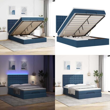 Struttura Letto Pouf con Materasso Blu 140x200cm in Tessuto - Materasso a molle insacchettate - Struttura letto pouf
