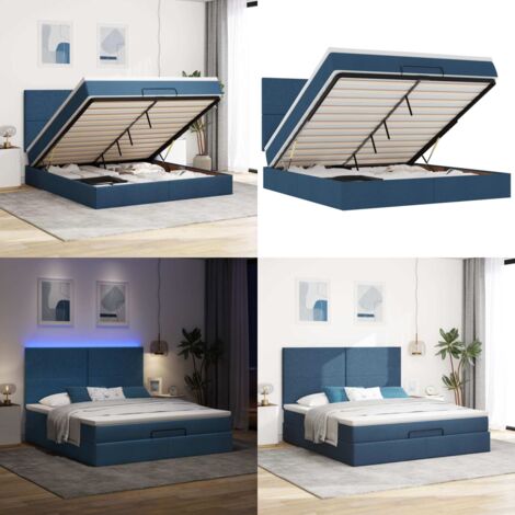 Struttura Letto Pouf con Materasso Blu 160x200 cm in Tessuto - Materasso a molle insacchettate - Letto con stoccaggio