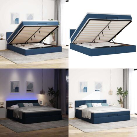 Struttura Letto Pouf con Materasso Blu 160x200 cm in Tessuto - Materasso a molle insacchettate - Letto con stoccaggio