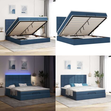 Struttura Letto Pouf con Materasso Blu 160x200 cm in Tessuto - Materasso a molle insacchettate - Letto con vano portaoggetti