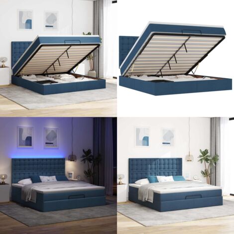 Struttura Letto Pouf con Materasso Blu 160x200 cm in Tessuto - Materasso a molle insacchettate - Letto con vano portaoggetti
