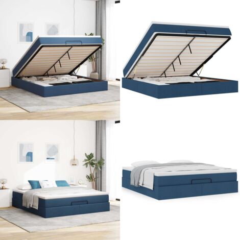 Struttura Letto Pouf con Materasso Blu 180x200cm in Tessuto - Materasso a molle insacchettate - Letto con spazio sotto