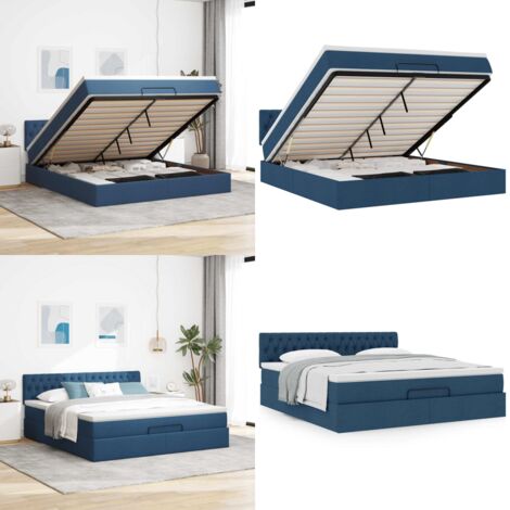 Struttura Letto Pouf con Materasso Blu 180x200cm in Tessuto - Materasso a molle insacchettate - Letto con stoccaggio