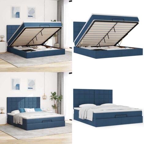Struttura Letto Pouf con Materasso Blu 180x200cm in Tessuto - Materasso a molle insacchettate - Letto con stoccaggio