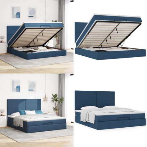 Struttura Letto Pouf con Materasso Blu 180x200cm in Tessuto - Materasso a molle insacchettate - Letto con stoccaggio