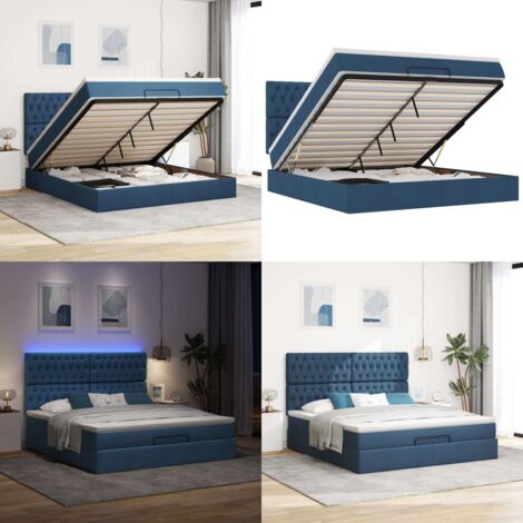 Struttura Letto Pouf con Materasso Blu 180x200cm in Tessuto - Materasso a molle insacchettate - Letto con stoccaggio