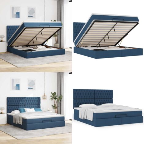 Struttura Letto Pouf con Materasso Blu 180x200cm in Tessuto - Materasso a molle insacchettate - Letto con stoccaggio