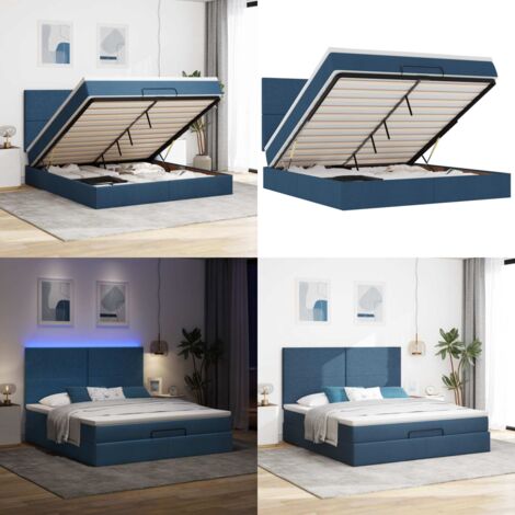 Struttura Letto Pouf con Materasso Blu 180x200cm in Tessuto - Materasso a molle insacchettate - Letto con stoccaggio