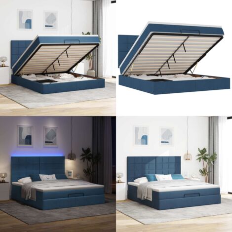 Struttura Letto Pouf con Materasso Blu 180x200cm in Tessuto - Materasso a molle insacchettate - Letto con vano portaoggetti