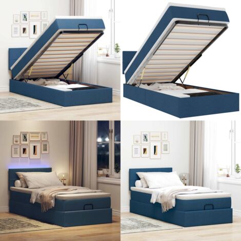 Struttura Letto Pouf con Materasso Blu 90x190 cm in Tessuto - Materasso a molle insacchettate - Letto con stoccaggio
