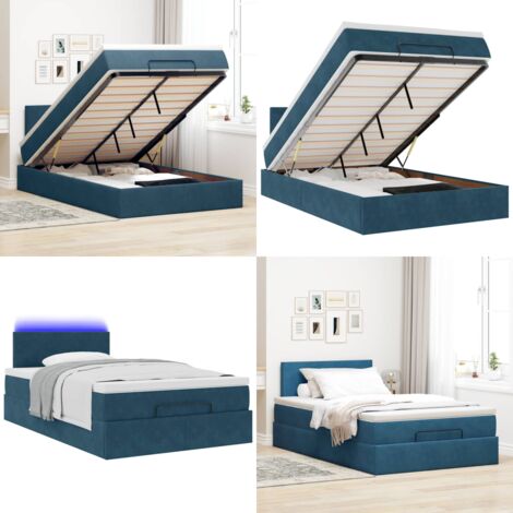 Struttura Letto Pouf con Materasso Blu Scuro 120x200 cm Velluto - Materasso a molle insacchettate - Coprimaterasso