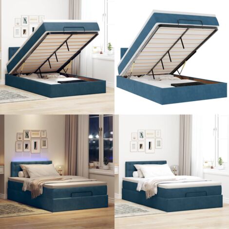 Struttura Letto Pouf con Materasso Blu Scuro 120x200 cm Velluto - Materasso a molle insacchettate - Coprimaterasso