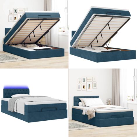 Struttura Letto Pouf con Materasso Blu Scuro 120x200 cm Velluto - Materasso a molle insacchettate - Coprimaterasso