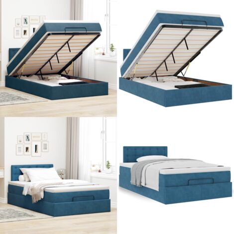 Struttura Letto Pouf con Materasso Blu Scuro 120x200 cm Velluto - Materasso a molle insacchettate - Letto con testiera