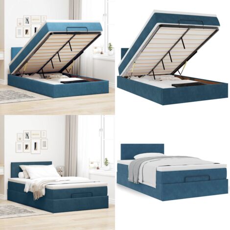 Struttura Letto Pouf con Materasso Blu Scuro 120x200 cm Velluto - Materasso a molle insacchettate - Letto con testiera