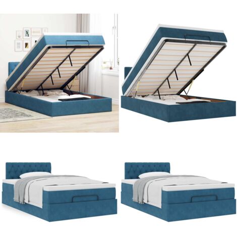 Struttura Letto Pouf con Materasso Blu Scuro 120x200 cm Velluto - Materasso a molle insacchettate - Letto con testiera