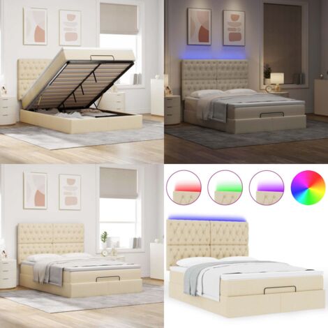 Struttura Letto Pouf con Materasso Crema 140x190 cm in Tessuto - Materasso a molle insacchettate - Letto pouf