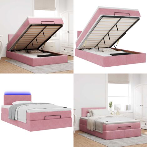 Struttura Letto Pouf con Materasso Rosa 120x200 cm Velluto - Materasso a molle insacchettate - Letto con stoccaggio