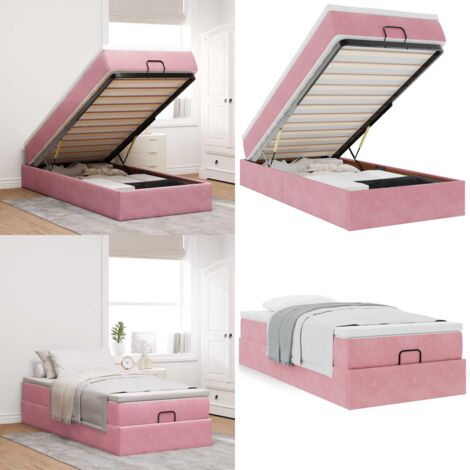 Struttura Letto Pouf con Materasso Rosa 80x200 cm Velluto - Materasso a molle insacchettate - Letto con stoccaggio