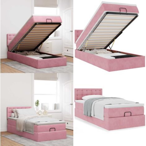 Struttura Letto Pouf con Materasso Rosa 80x200 cm Velluto - Materasso a molle insacchettate - Letto con testiera