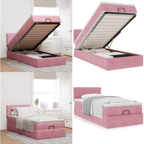 Struttura Letto Pouf con Materasso Rosa 80x200 cm Velluto - Materasso a molle - Letto con testiera