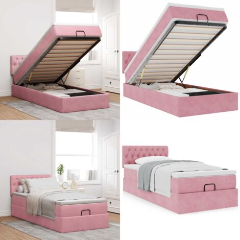Struttura Letto Pouf con Materasso Rosa 80x200 cm Velluto - Materasso a molle - Letto con testiera