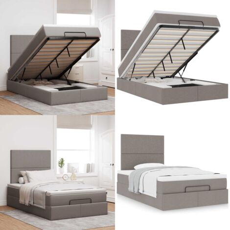 Struttura Letto Pouf con Materasso Tortora 120x200cm in Tessuto - Materasso a molle insacchettate - Letto con stoccaggio