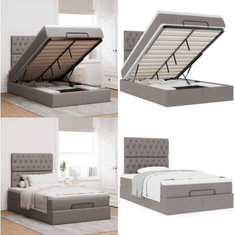 Struttura Letto Pouf con Materasso Tortora 120x200cm in Tessuto - Materasso a molle insacchettate - Letto con stoccaggio