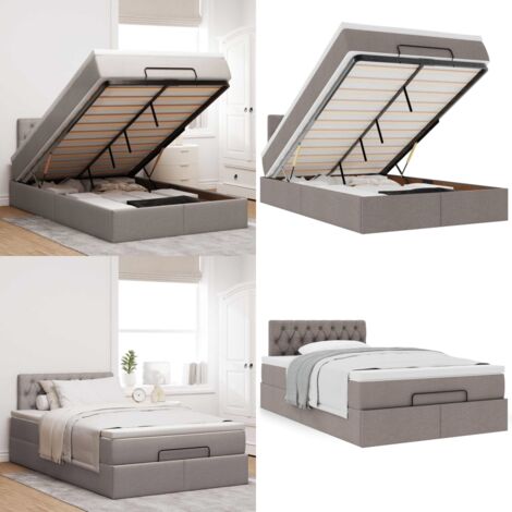 Struttura Letto Pouf con Materasso Tortora 120x200cm in Tessuto - Materasso a molle insacchettate - Letto con stoccaggio
