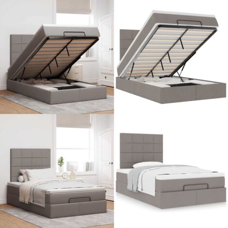 Struttura Letto Pouf con Materasso Tortora 120x200cm in Tessuto - Materasso a molle insacchettate - Letto con stoccaggio