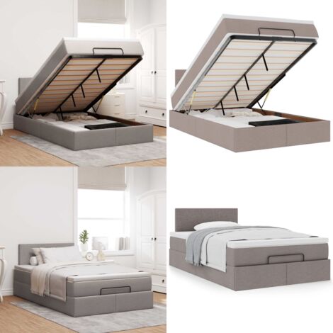 Struttura Letto Pouf con Materasso Tortora 120x200cm in Tessuto - Materasso a molle insacchettate - Stoccaggio sotto il letto