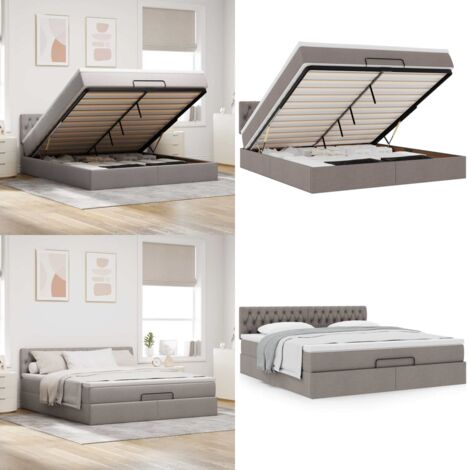Struttura Letto Pouf con Materasso Tortora 160x200cm in Tessuto - Materasso a molle insacchettate - Letto con stoccaggio