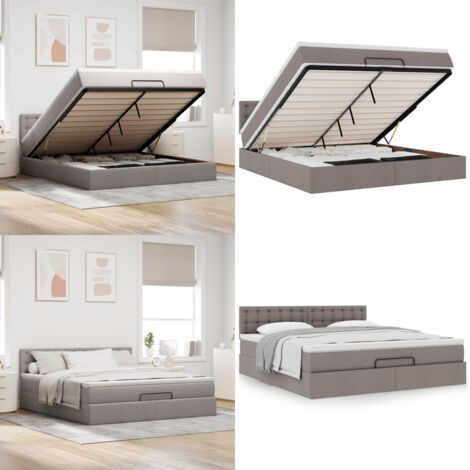 Struttura Letto Pouf con Materasso Tortora 160x200cm in Tessuto - Materasso a molle insacchettate - Letto con stoccaggio
