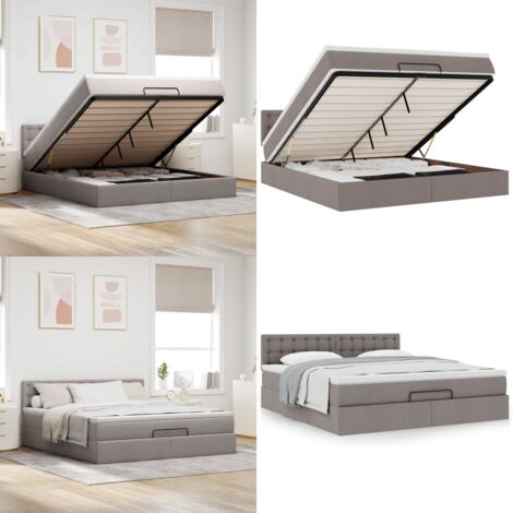 Struttura Letto Pouf con Materasso Tortora 180x200cm in Tessuto - Materasso a molle insacchettate - Letto con stoccaggio