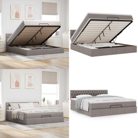 Struttura Letto Pouf con Materasso Tortora 180x200cm in Tessuto - Materasso a molle insacchettate - Letto con stoccaggio