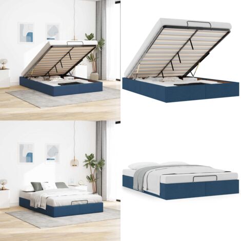Struttura Letto Pouf senza Materasso Blu 140x190 cm in Tessuto - Struttura letto - Stoccaggio sotto il letto