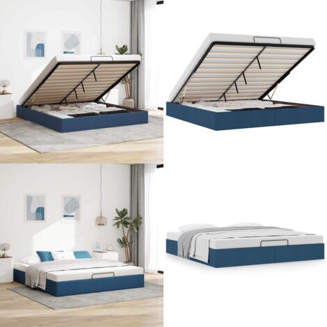 Struttura Letto Pouf senza Materasso Blu 180x200cm in Tessuto - Struttura letto - Stoccaggio sotto il letto