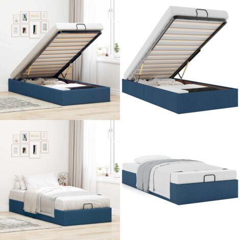 Struttura Letto Pouf senza Materasso Blu 90x190 cm in Tessuto - Struttura letto - Stoccaggio sotto il letto