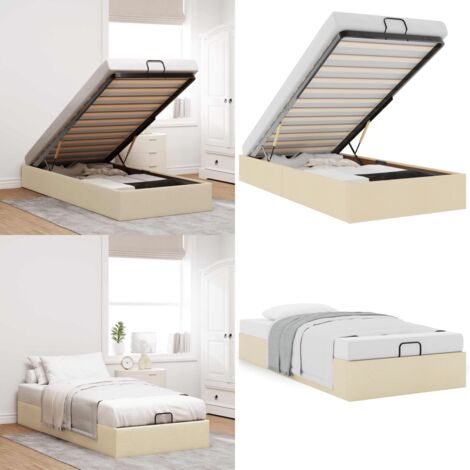 Struttura Letto Pouf senza Materasso Crema 100x200 cm Tessuto - Struttura letto - Stoccaggio sotto il letto