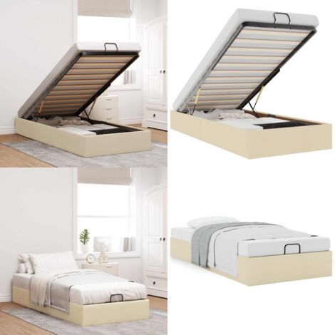 Struttura Letto Pouf senza Materasso Crema 90x200 cm in Tessuto - Struttura letto - Archiviazione sotto letto