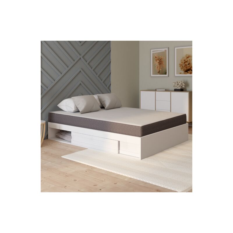 Struttura letto salem con contenitore e rete bianca 140 x 190 cm + materasso memory foam da 20 cm di spessore