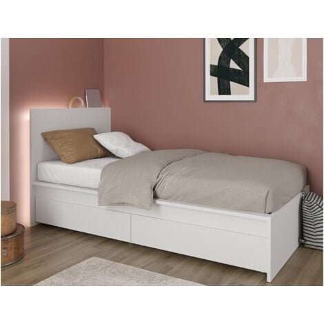 Struttura letto singolo 214x107 cm bianco opaco con due cassettoni - Pafo